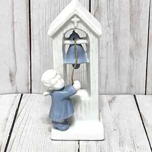 Vintage Porcelain ENESCO Figurine- Angel Boy Ringing a Bell - Blue and White